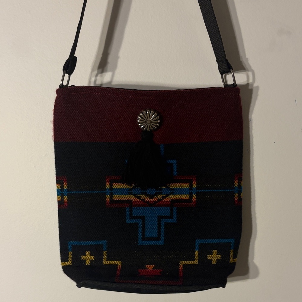 Boho Tassel Crossbody Bag in Black and Burgundy